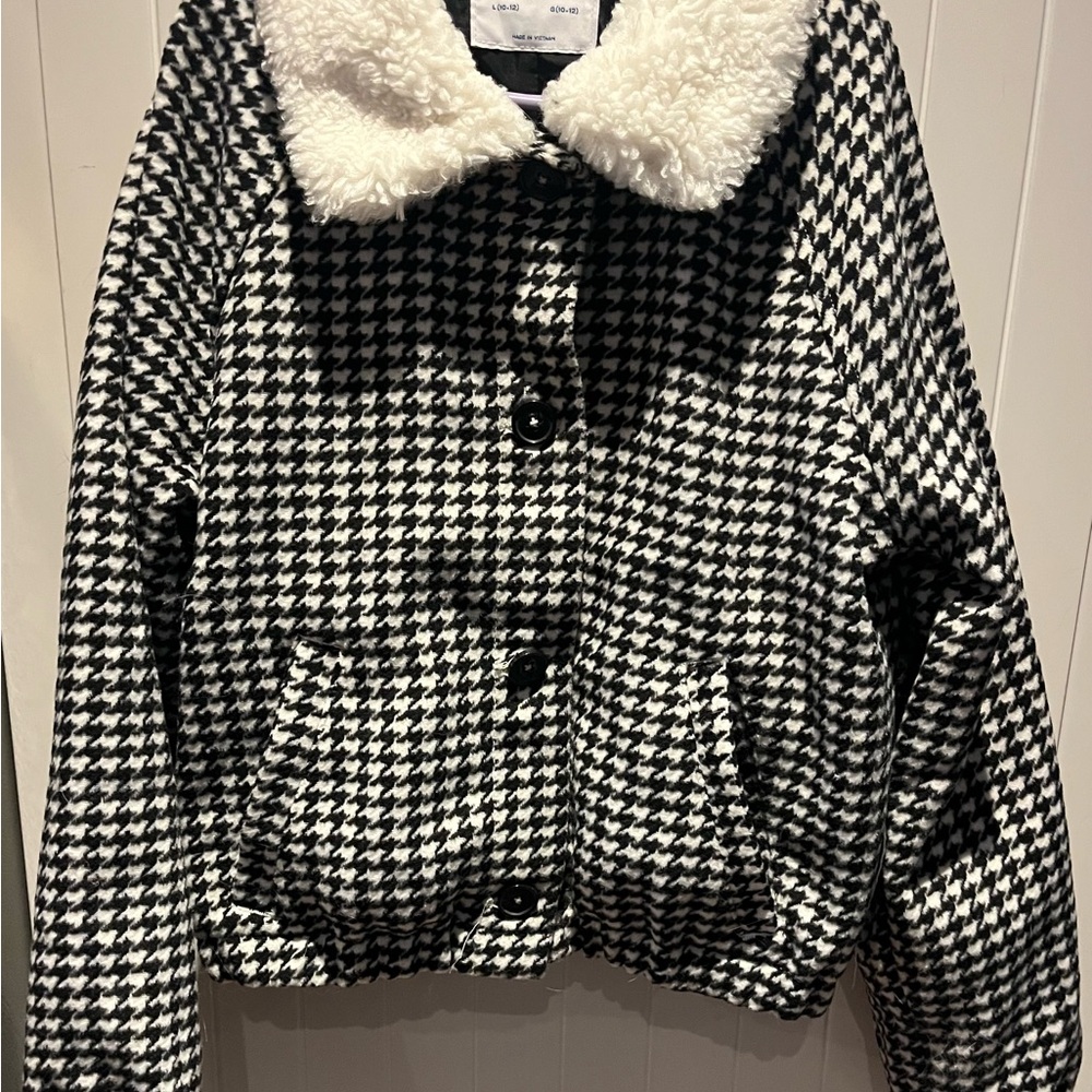Girls  Houndstooth Jacket with Faux Fur Collar